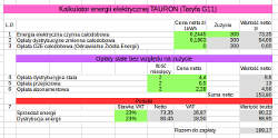 Kalkulator energii elektrycznej TAURON (Taryfa G11), Energia elektryczna czynna caodobowa 